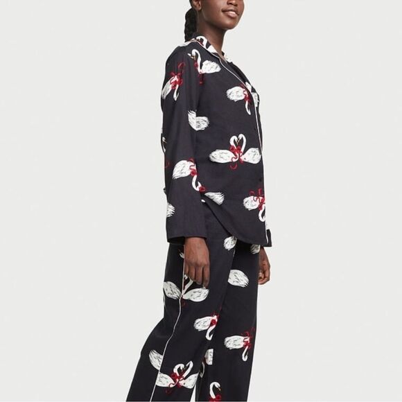 Victoria’s Secret- Midnight Swans Long Pajama Set, Black Button Down, Large - Picture 9 of 10